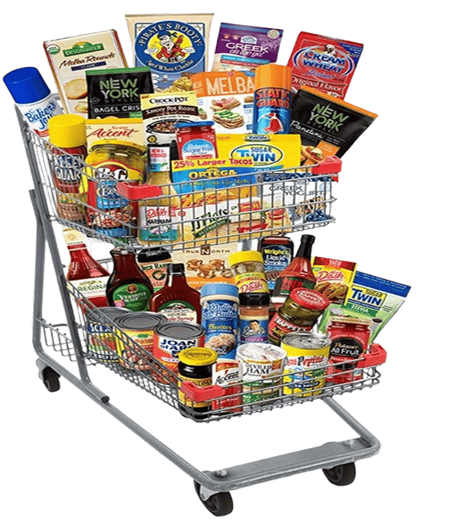 Shopping cart filled with African groceries